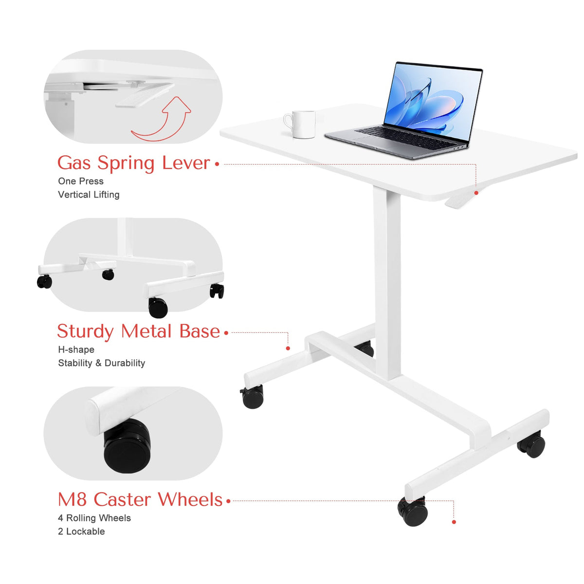 DeerRun? Adjustable Standing Desk - 31.5''L *18.9''W Large Rolling Laptop Desk for Treadmills