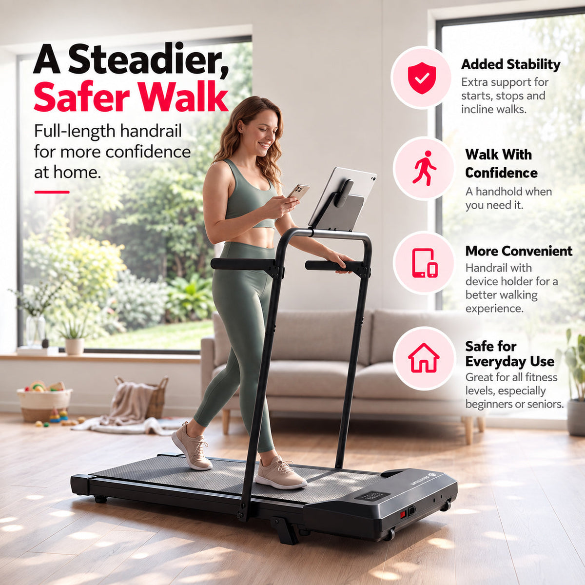 DeerRun Q2 Urban 7% Incline Under-desk Walking Pad with Smart Control | Black