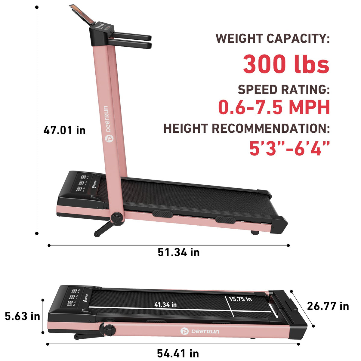 DeerRun Z10 Pro Muse Type 2 in 1 Foldable Treadmill with Remote Control, 12% Auto Incline, Pink