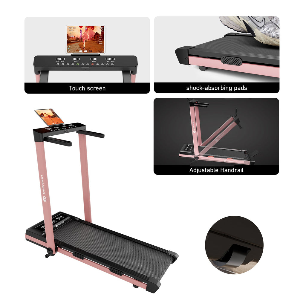 DeerRun Z10 Pro Muse Type 2 in 1 Foldable Treadmill with Remote Control, 12% Auto Incline, Pink